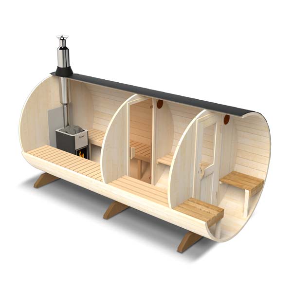 4m Fasssauna Aussensauna mit Holzofen Gartensauna mit Vorraum