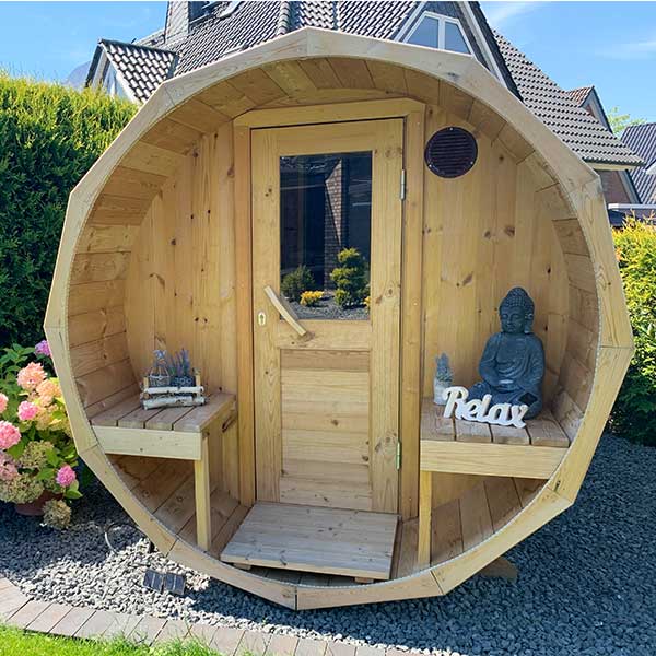 bild 6 top angebot fasssauna 4m fuer 4 pers. bausatz mit vorraum und sitzen außen